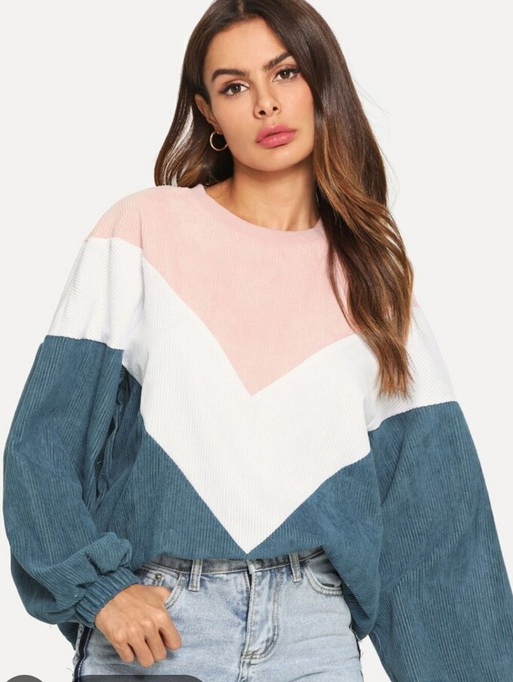 Colorblock Corduroy Jacket - Pink, Light Blue & Navy